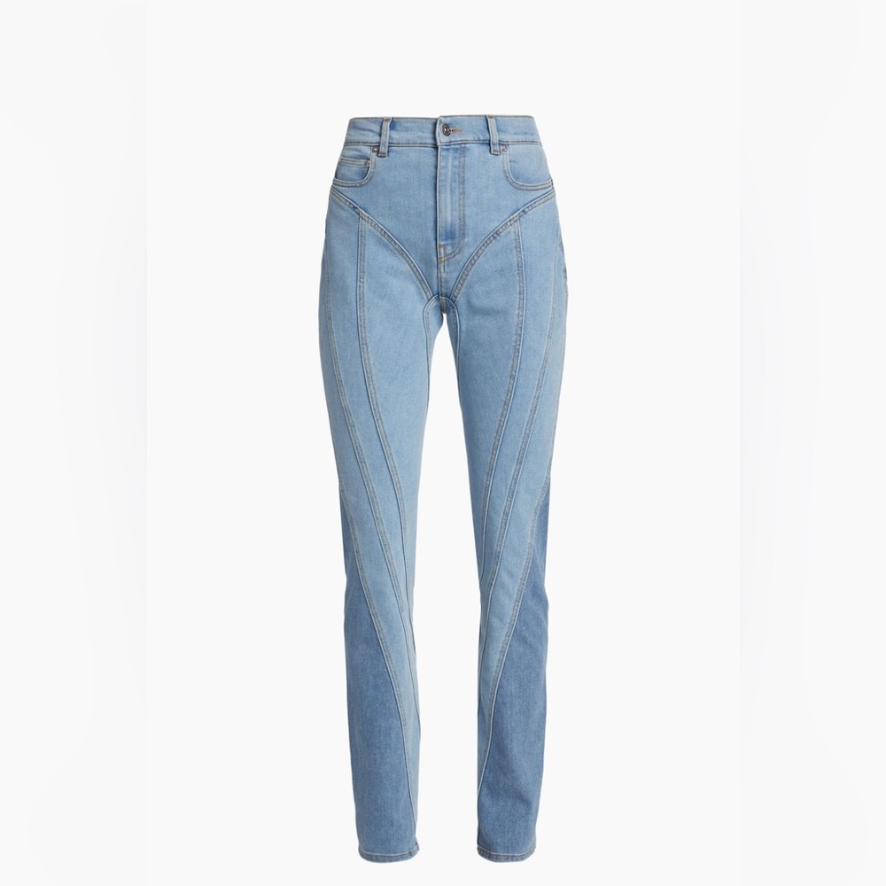 Mugler Seamed Spiral Skinny Jeans Light Blue 42 Currently $890 on Website